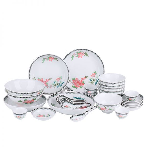 水点桃花30头餐具（皮盒）/件